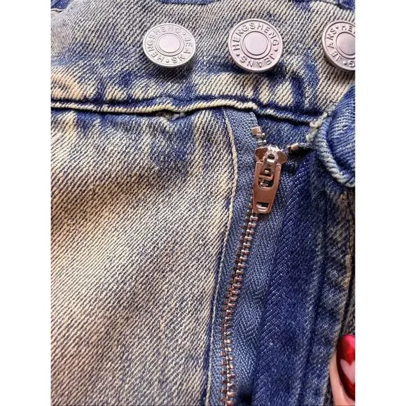 Hengsheng Jeans Women's Size 30 Light Wash Denim Patchwork Straight Leg Jeans - Picture 13 of 16